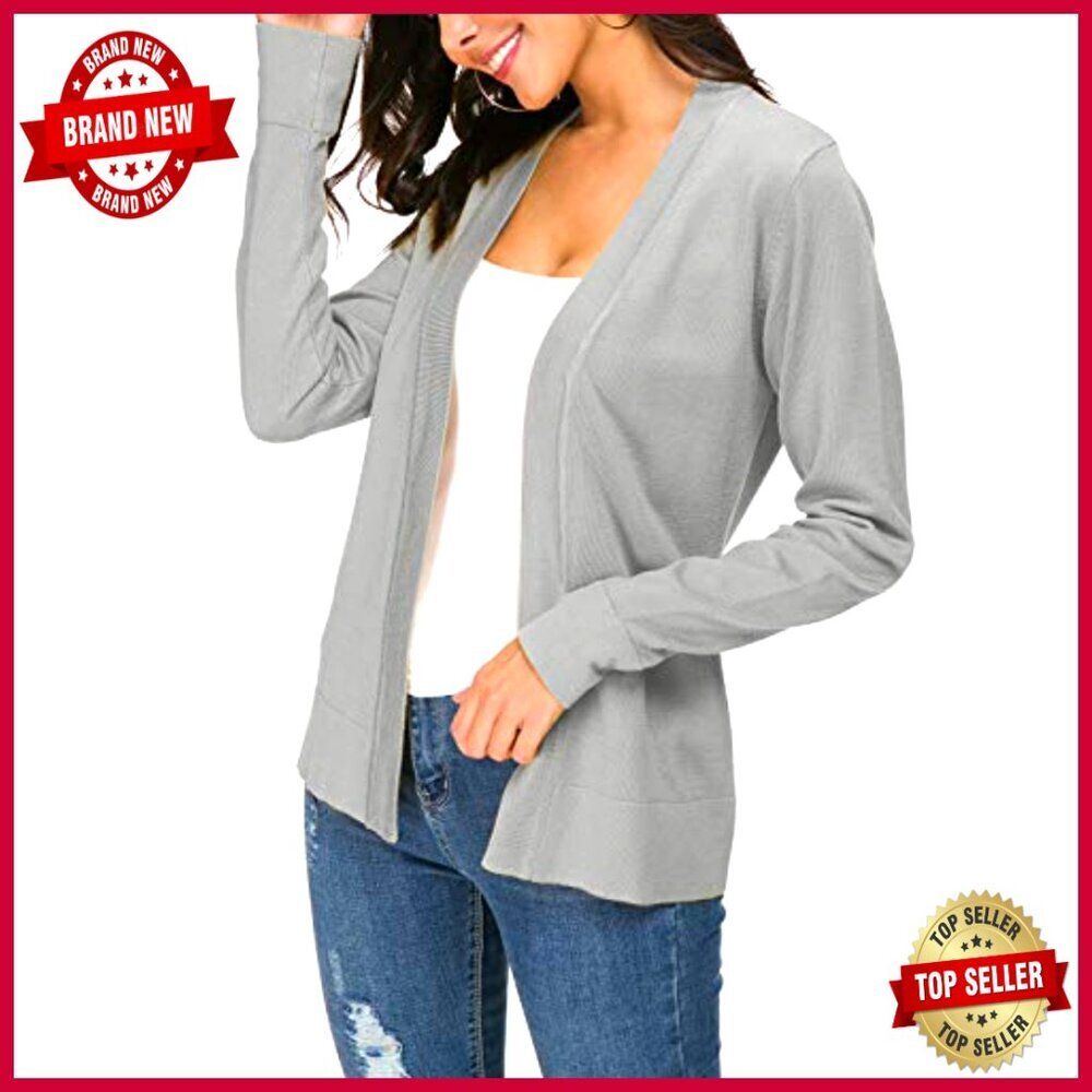 Long Sleeve Open Front Cardigan Sweater, Medium, Viscose Blend, Slim Fit - Picture 2 of 6